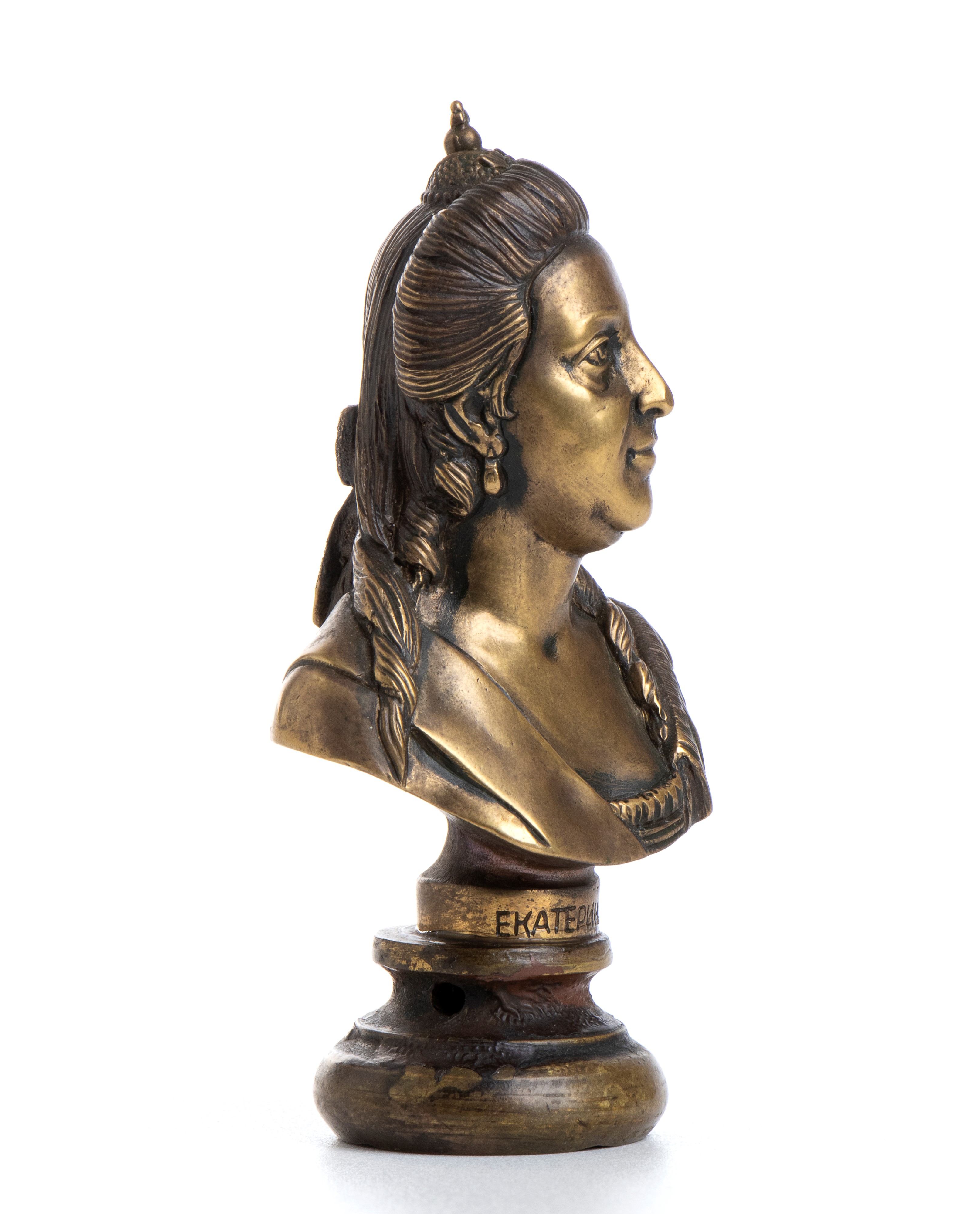 Piccolo Busto in Bronzo Dell’imperatrice Russa Caterina la Grande