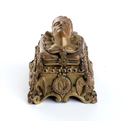 Calamaio in Bronzo con Maschera Funebre di Napoleone