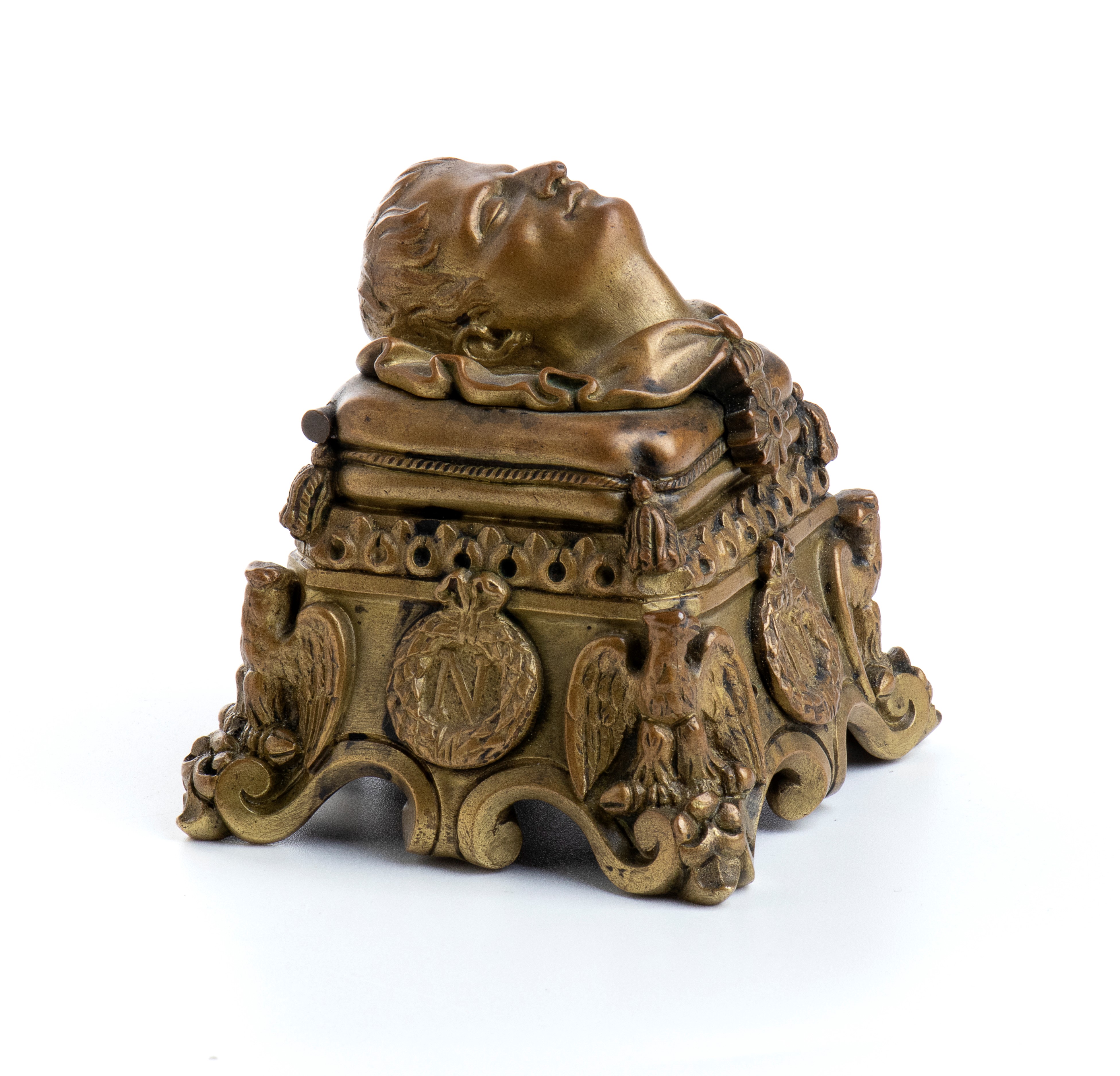 Calamaio in Bronzo con Maschera Funebre di Napoleone