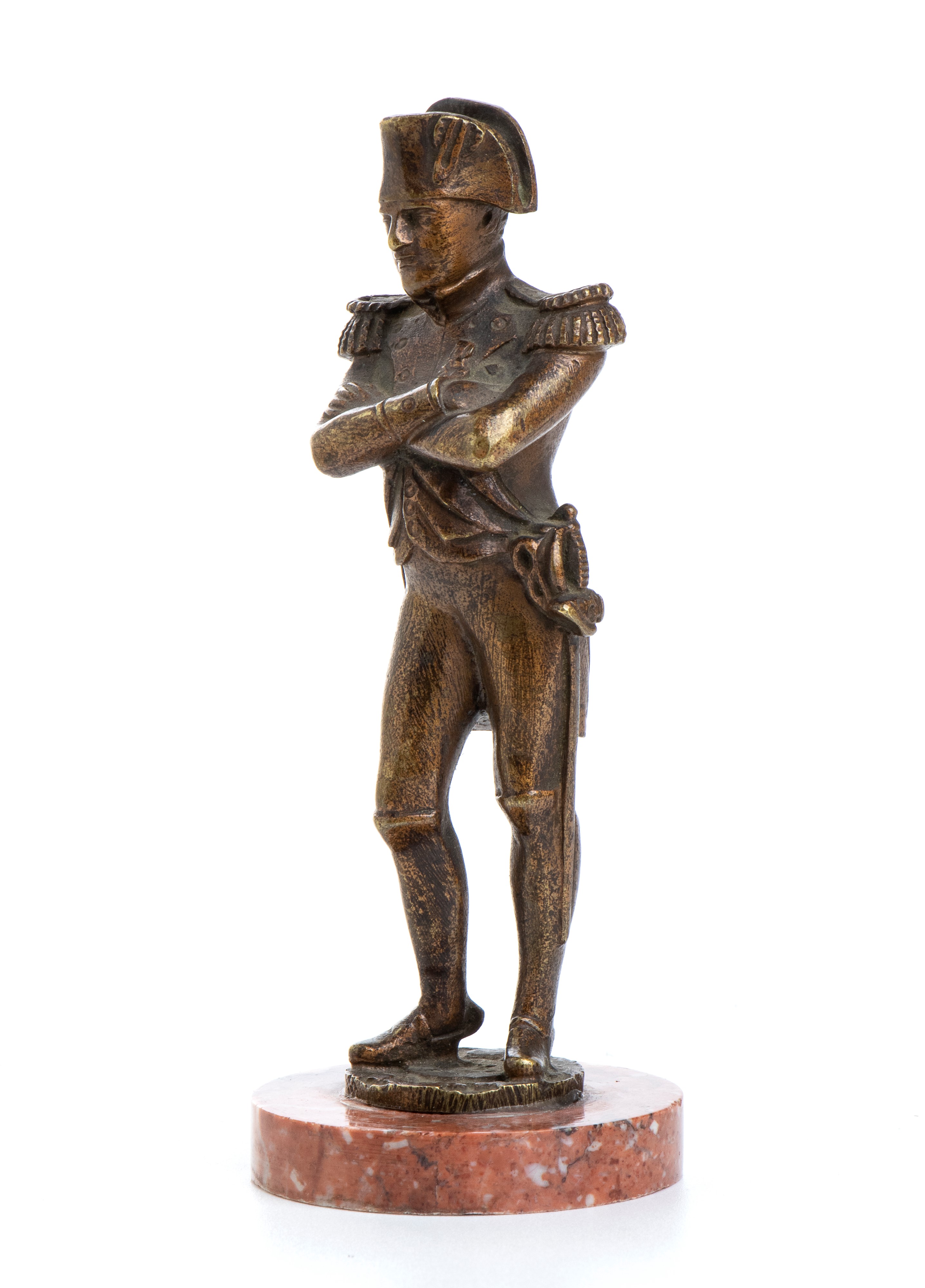 Piccolo Bronzo di Napoleone con Base in Marmo Rosa