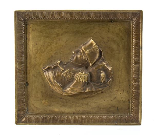 placca rettangolare in bronzo raffigurante Napoleone sul letto di morte