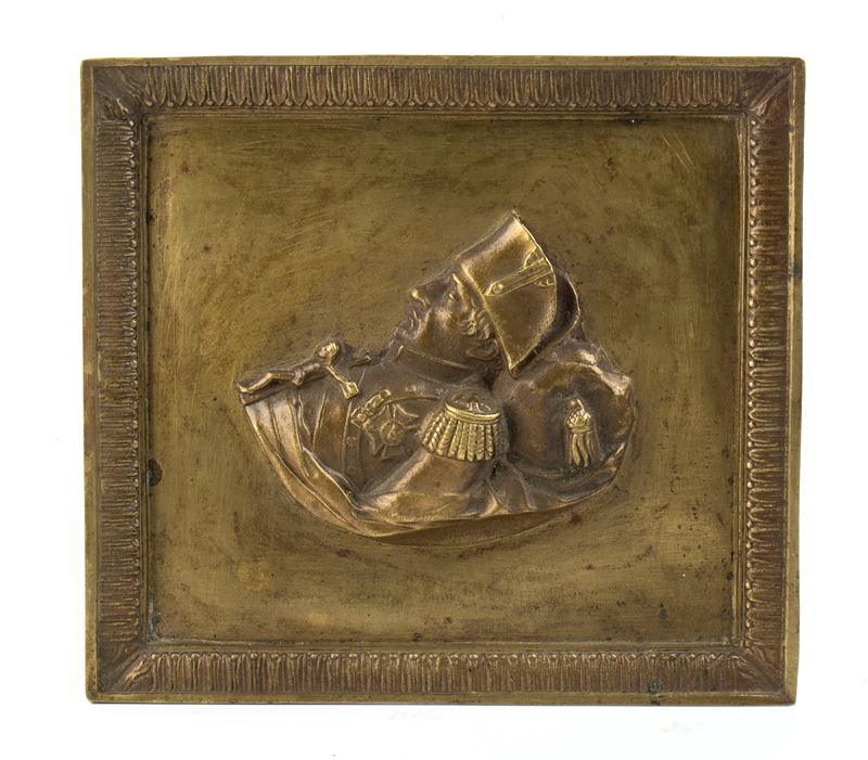 Placca Rettangolare in Bronzo Raffigurante Napoleone sul Letto di Morte