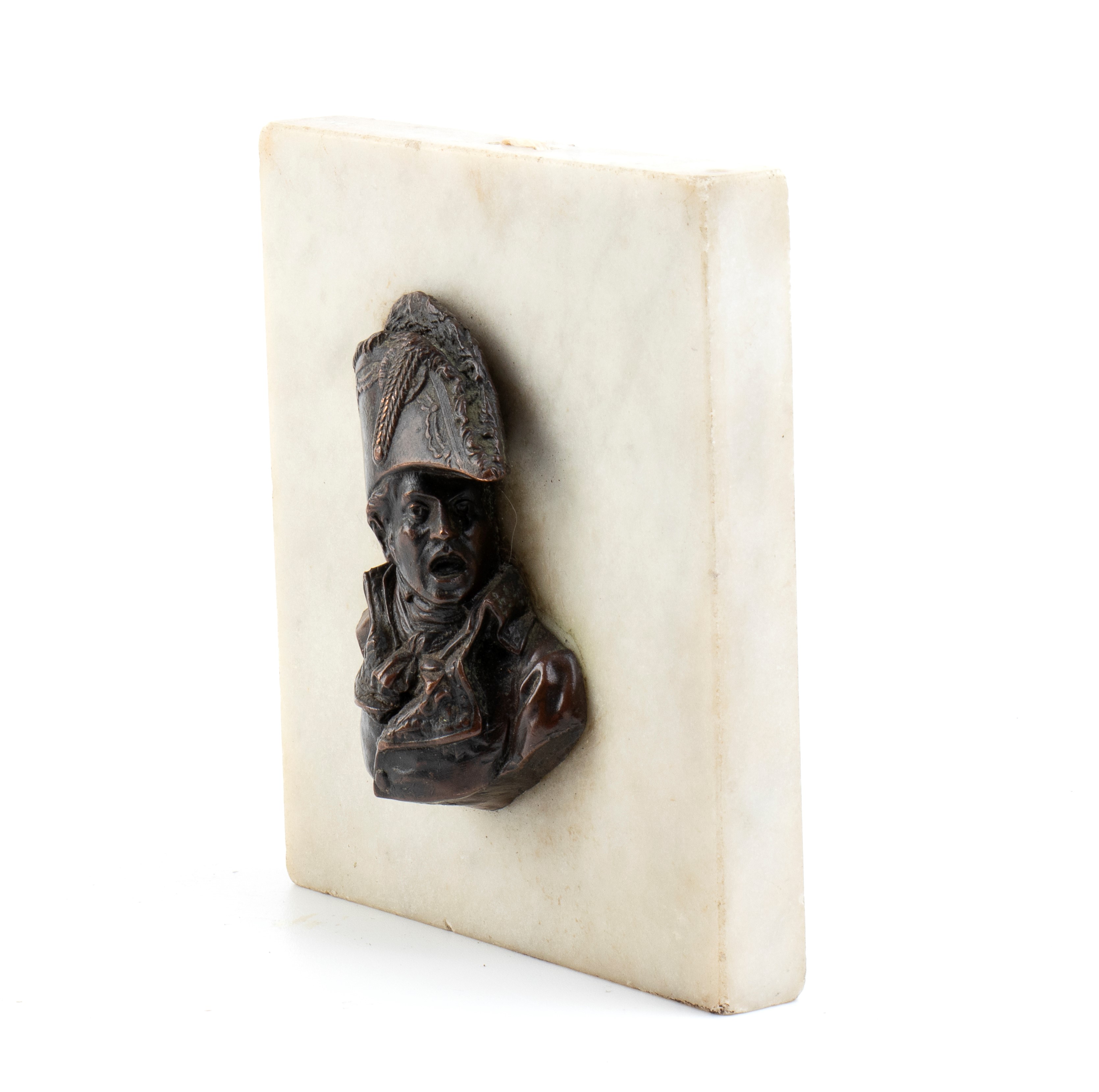 Presse Papier in Marmo Bianco con Busto in Bronzo del Maresciallo Michel Ney