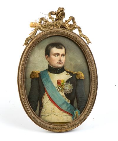 Miniatura Ovale con Cornice in Bronzo e Ritratto di Napoleone