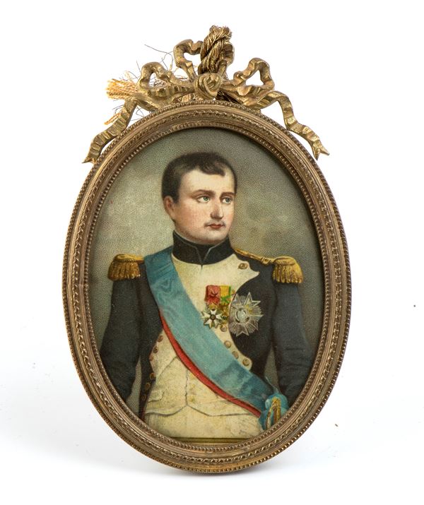 Miniatura ovale con cornice in bronzo e ritratto di Napoleone