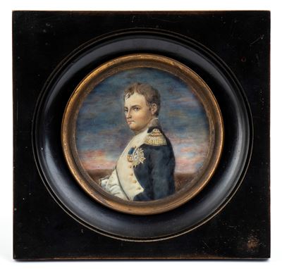 Miniatura con Cornice in Legno e Ritratto di Napoleone