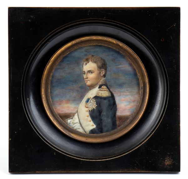 Miniatura con cornice in legno e ritratto di Napoleone