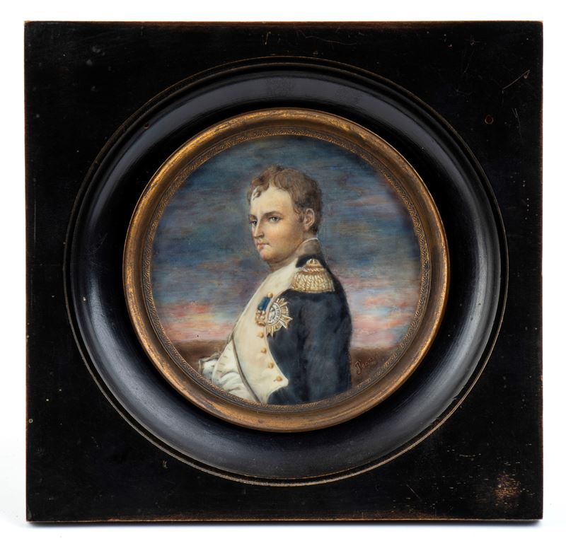 Miniatura con Cornice in Legno e Ritratto di Napoleone