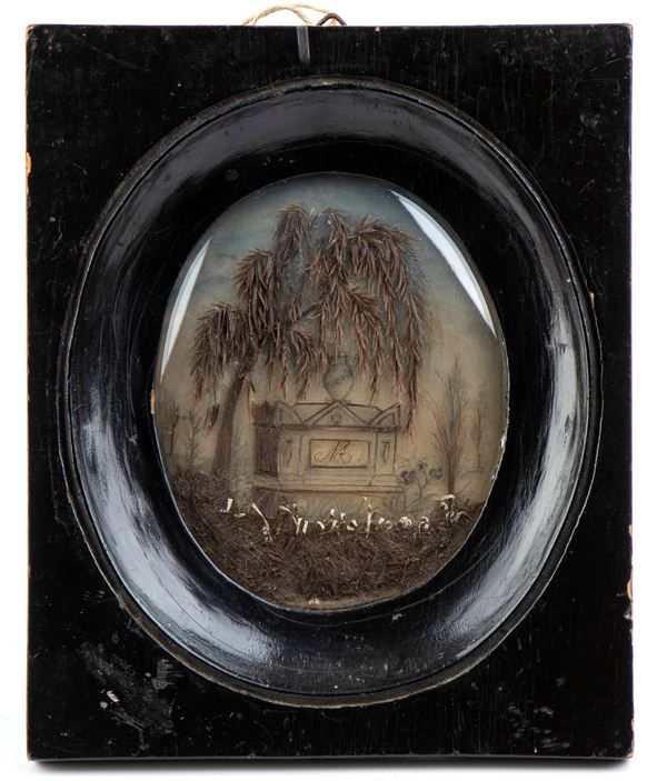 Miniatura con cornice in legno rappresentante la tomba di Napoleone a Sant’Elena