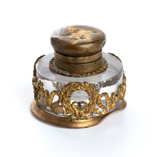 calamaio in cristallo e bronzo dorato, periodo impero