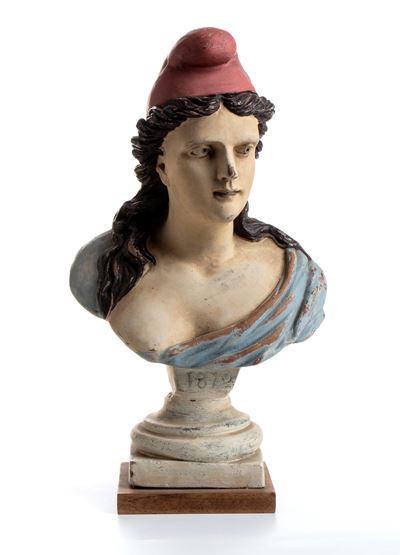 Grande Busto in Terracotta Policroma con Rappresentazione della Terza Repubblica (1870)