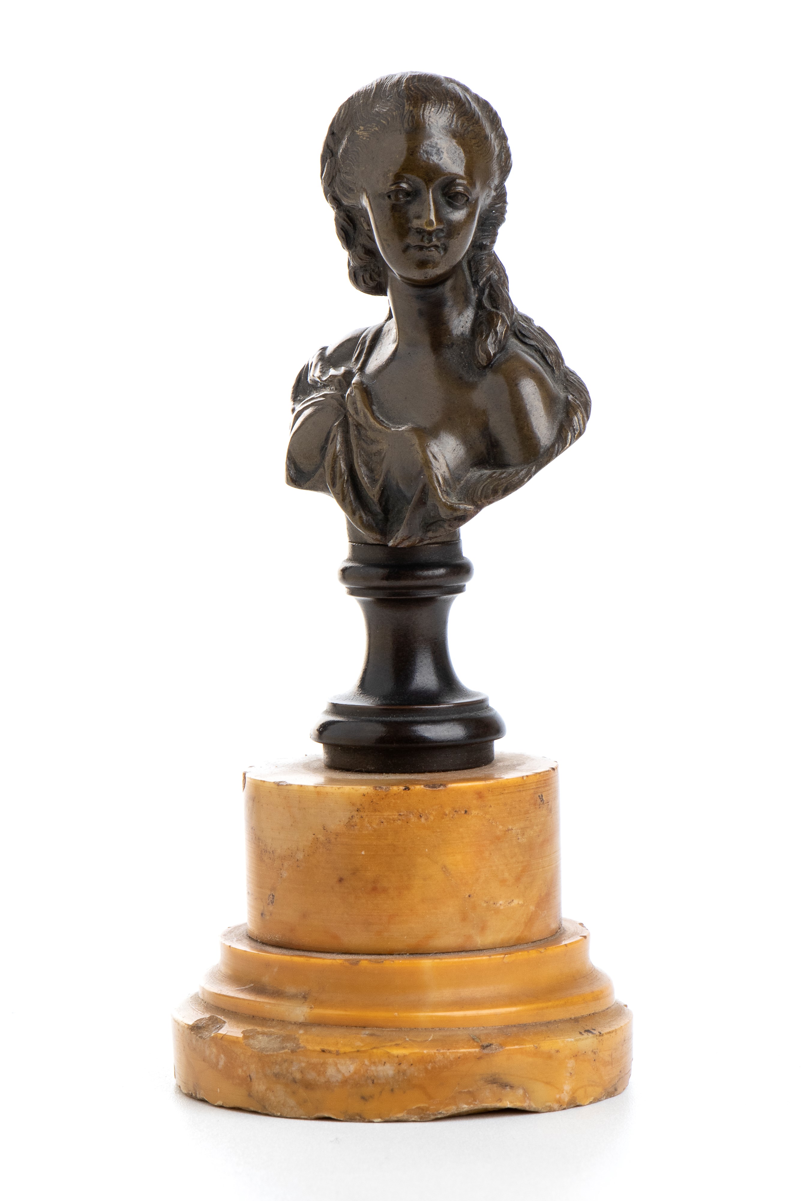 Busto in Bronzo di Maria Antonietta su Base in Marmo Giallo