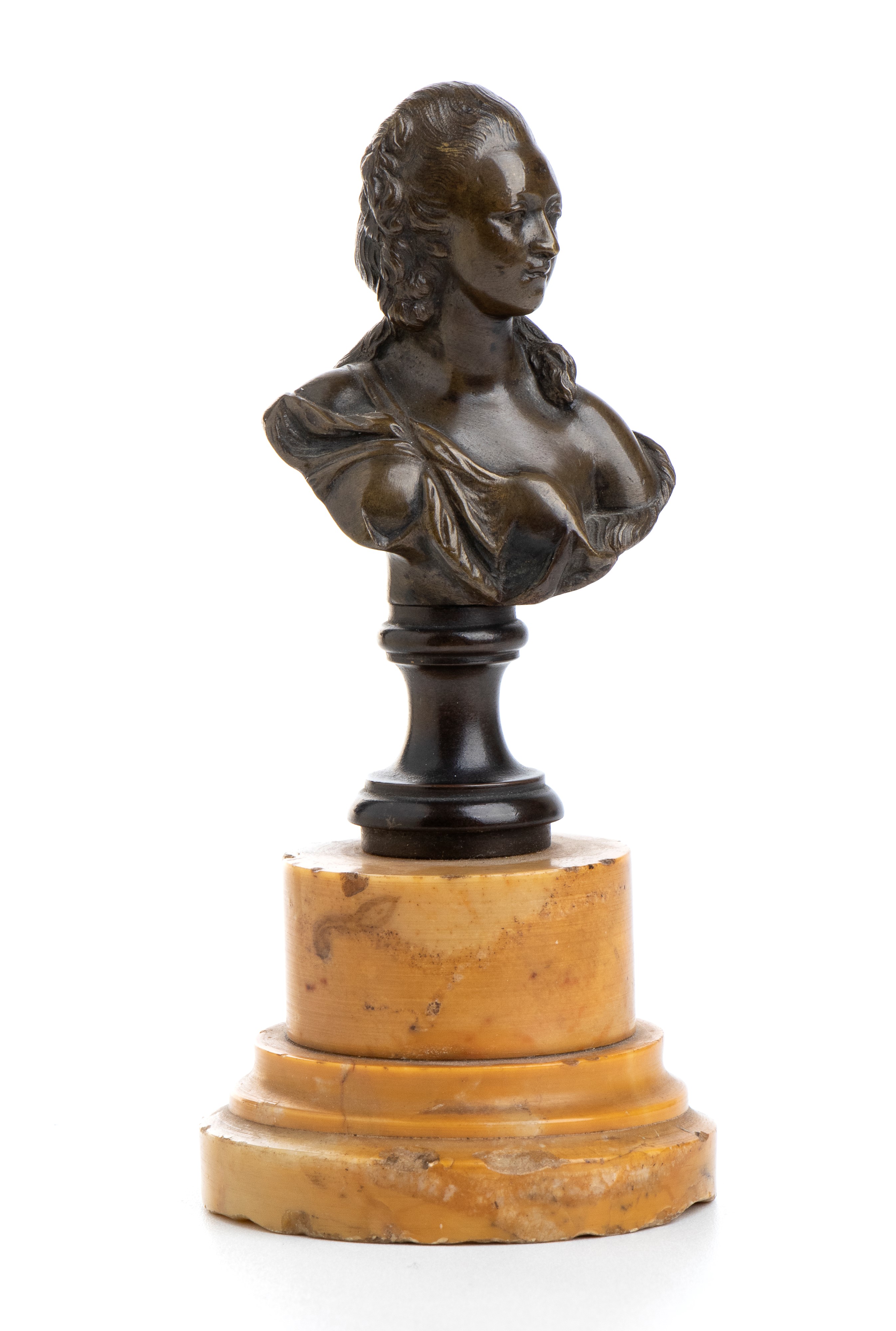 Busto in Bronzo di Maria Antonietta su Base in Marmo Giallo