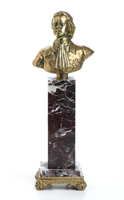 Busto in Bronzo dello Zar Alessandro i su Base in Marmo