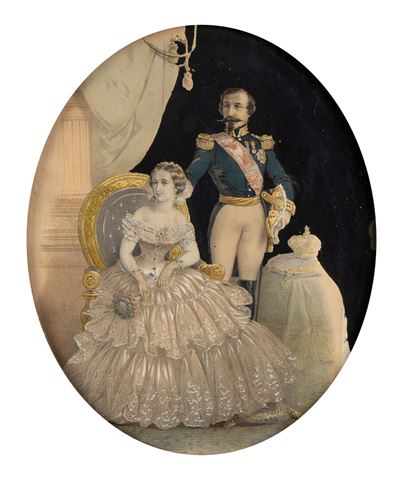 Stampa Policroma con Napoleone III e L'imperatrice Eugenia