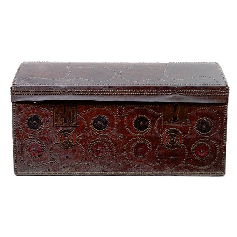 Baule in Cuoio e Legno,
