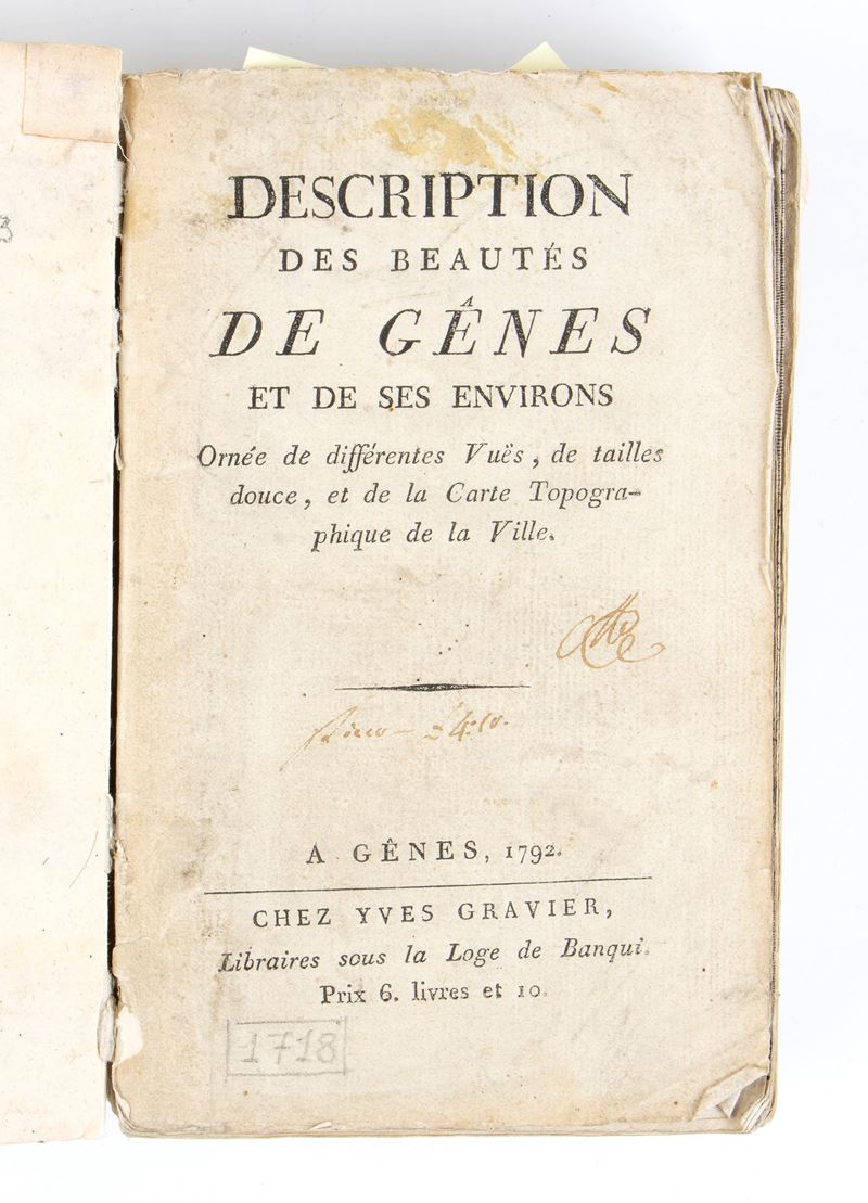 Ortica Agostino. Description Des Beautés De Genes Et De Ses Environs. Genova 1792