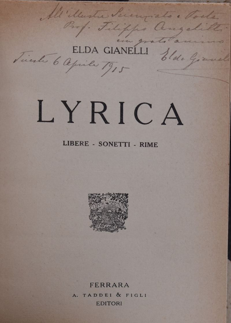 Gianelli, Elda Lyrica. Libere Sonetti Rime. 1915.