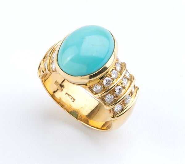 Diamond turquoise gold ring 