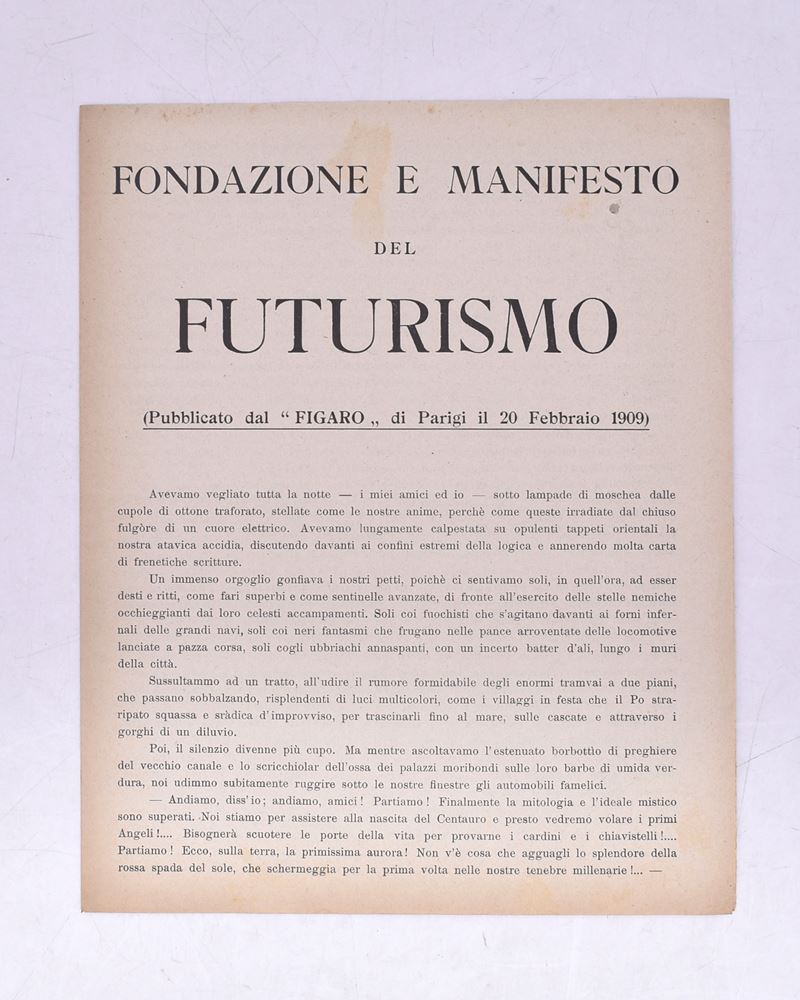 Fondazione e Manifesto del Futurismo. 1909.