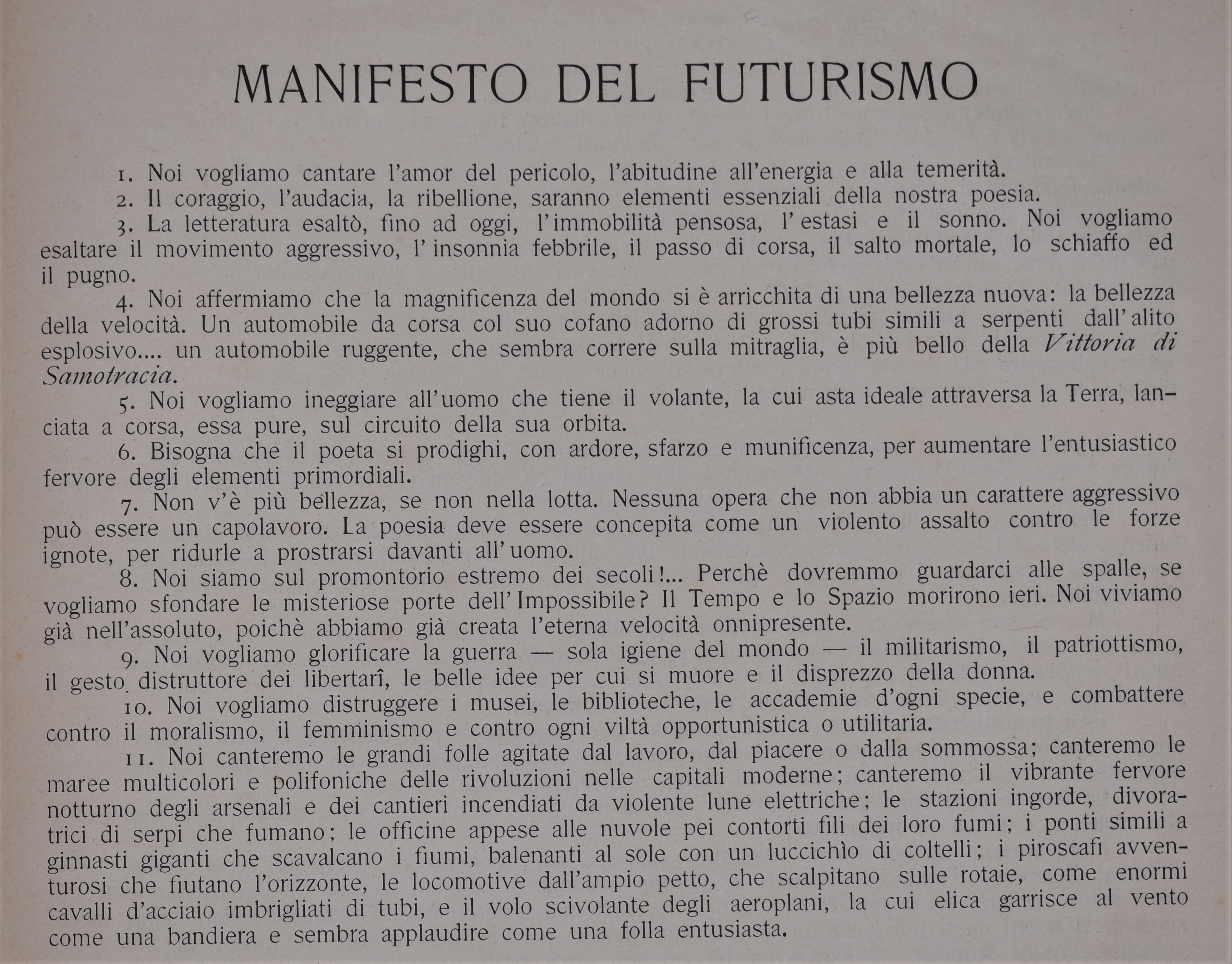 Fondazione e Manifesto del Futurismo. 1909.