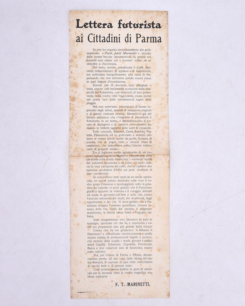 Lettera Futurista ai Cittadini di Parma. 1911.