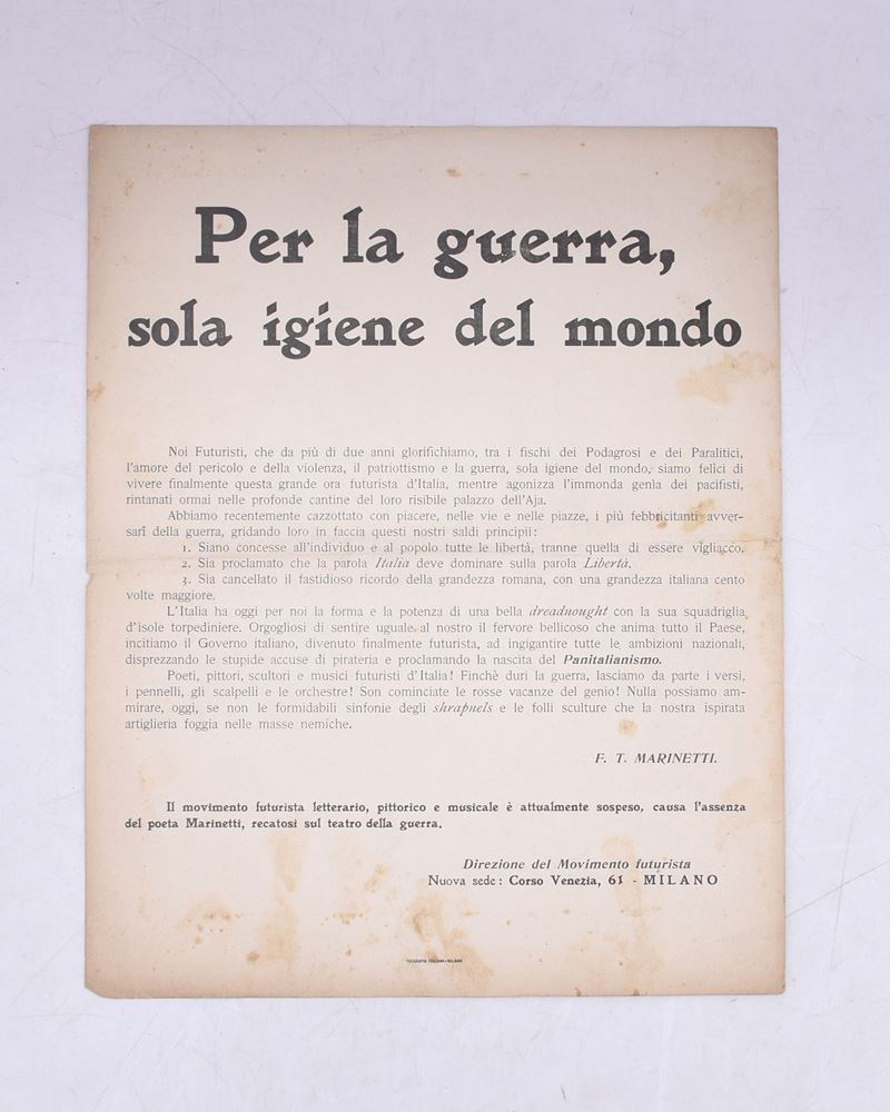 Per la Guerra, Sola Igiene del Mondo. 1911