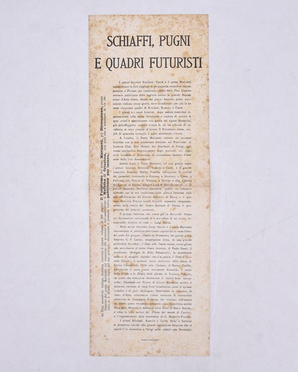 SCHIAFFI, PUGNI E QUADRI FUTURISTI. 1912.  - Auction Ancient and rare books, italian first editions of 20th century - Bertolami Fine Art - Casa d'Aste