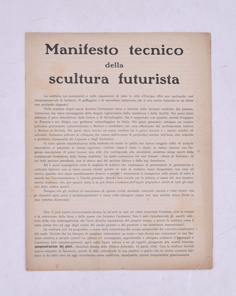 Manifesto Tecnico della Scultura Futurista. 1912