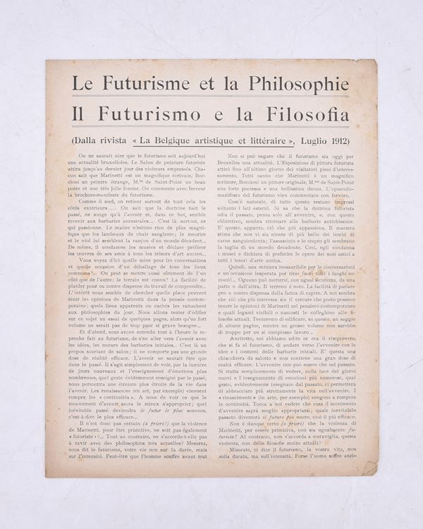 LE FUTURISME ET LA PHILOSOPHIE. IL FUTURISMO E LA FILOSOFIA. 1912.