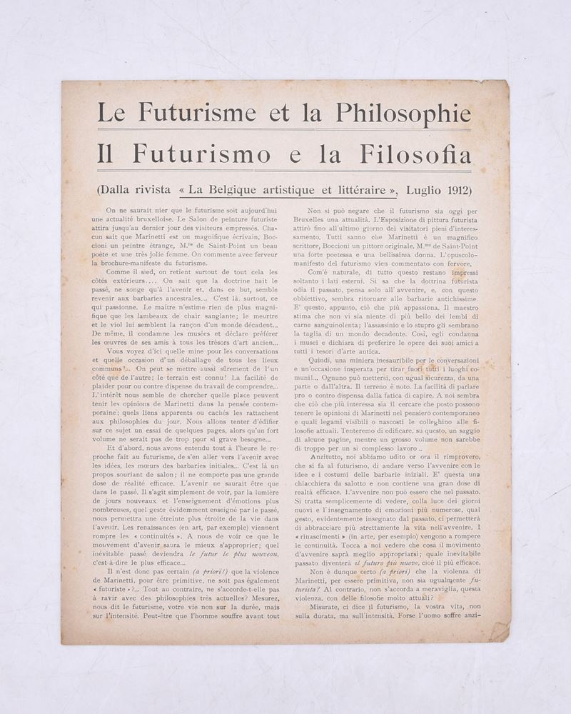 Le Futurisme Et la Philosophie. il Futurismo e la Filosofia. 1912.