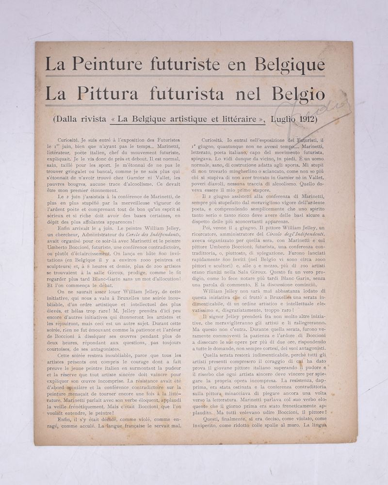 La Peinture Futuriste En Belgique - la Pittura Futurista nel Belgio. 1912.