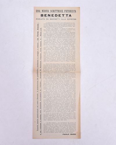 Una Nuova Scrittrice Futurista: Benedetta. Rivelata da Marinetti alla Sorbona. 1924.