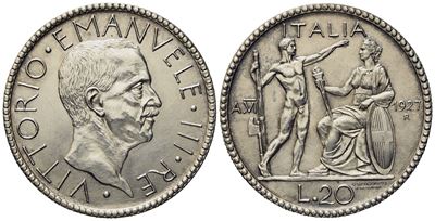 Regno D'italia. Vittorio Emanuele III (1900-1943). 20 Lire 1927 "littore". Ag (14,98 G; 35,2 MM)