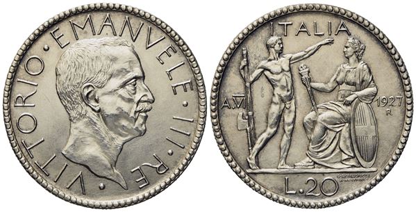 REGNO D'ITALIA. Vittorio Emanuele III (1900-1943). 20 lire 1927 "Littore". Ag (14,98 g; 35,2 mm)  - Auction Modern Coins - Bertolami Fine Art - Casa d'Aste