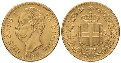 Regno D'italia. Umberto i (1878-1900). 20 Lire 1882. Copia in Au (titolo 750?) (6,43 G; 21,2 MM)