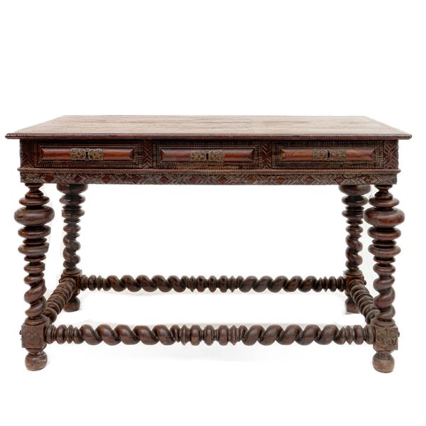 Wooden center table with six drawers,