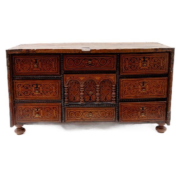 Walnut coin chest with nine drawers