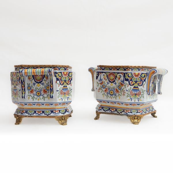 Pair of polychrome ceramic planters,