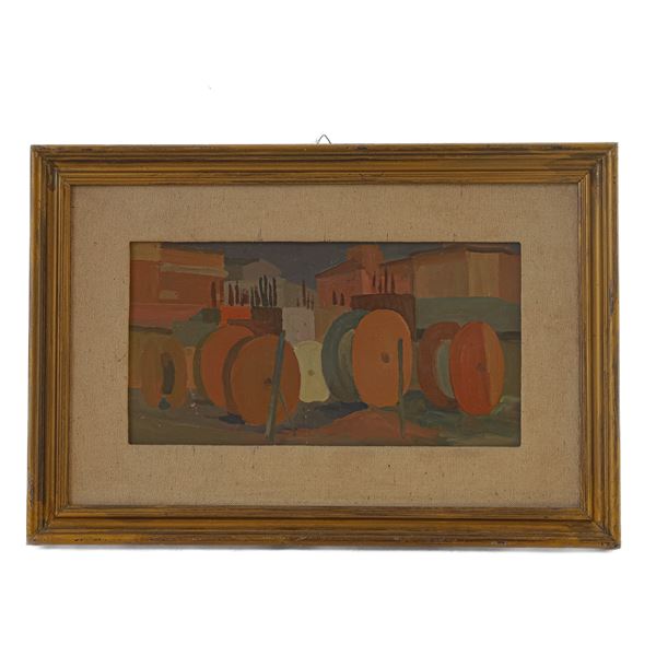 UMBERTO CARABELLA : Covoni  (1953)  - dipinto ad olio su tavola - Asta Smart Auction: arredi, dipinti, sculture, argenti e altro a prezzi vantaggiosi - Bertolami Fine Art - Casa d'Aste