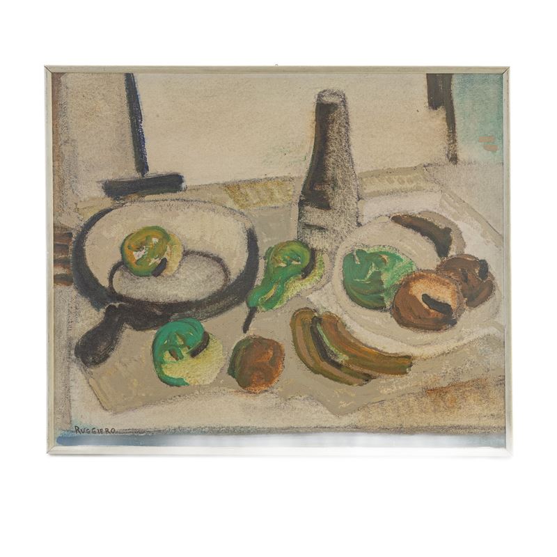 Amedeo Ruggiero - Natura Silente con Frutta e Vasellame