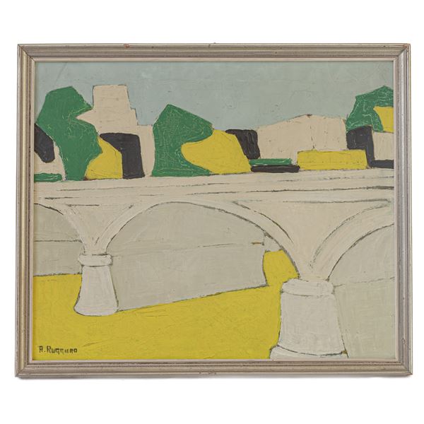 AMEDEO RUGGIERO : Tevere colori puri  - dipinto ad olio su tela - Asta Smart Auction: arredi, dipinti, sculture, argenti e altro a prezzi vantaggiosi - Bertolami Fine Art - Casa d'Aste