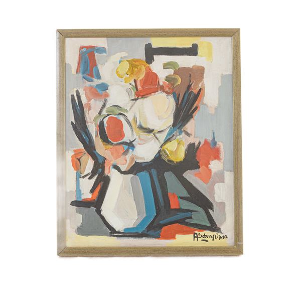 ACHILLE SDRUSCIA : Mazzo fiori, concettuale  (1962)  - acrilico su tela - Asta Smart Auction: arredi, dipinti, sculture, argenti e altro a prezzi vantaggiosi - Bertolami Fine Art - Casa d'Aste