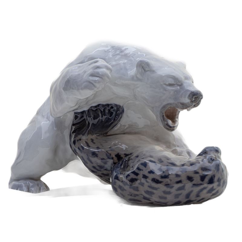 Orso Polare con Foca, Gruppo in Porcellana Policroma,