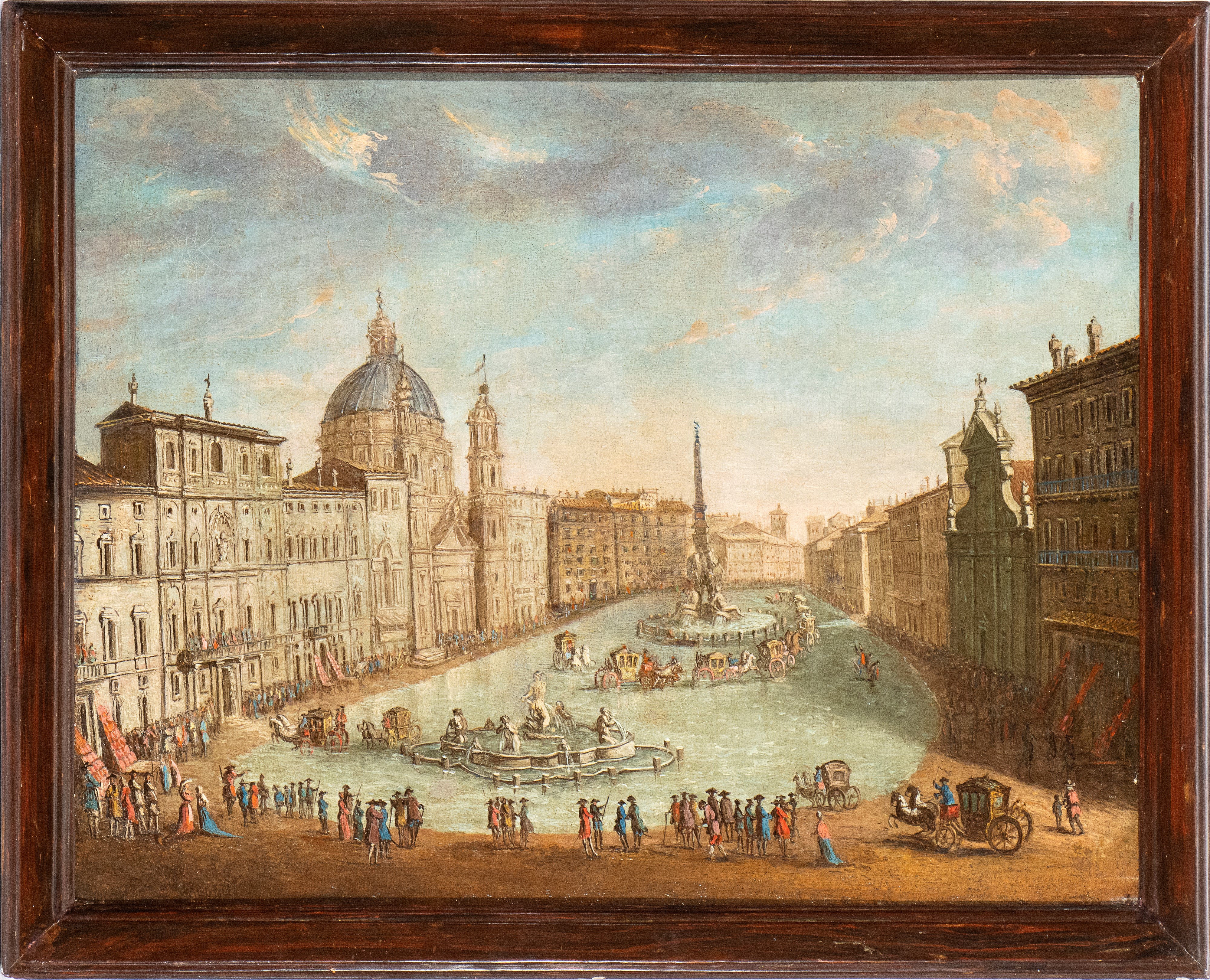 Artista Attivo a Roma, XVIII Secolo - Veduta di Piazza Navona Allagata con Giostra di Carrozze