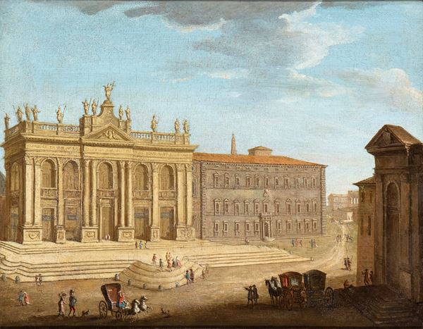 Artista attivo a Roma, XVIII secolo - Veduta di San Giovanni in Laterano con palazzo lateranense