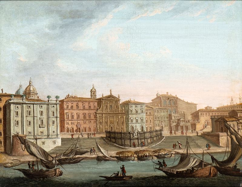 Artista Attivo a Roma, XVIII Secolo - Veduta del Porto di Ripetta