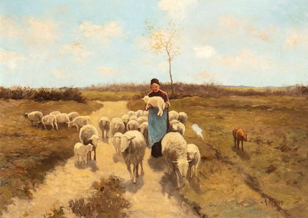 Anton Mavue - Shepherdess with flock