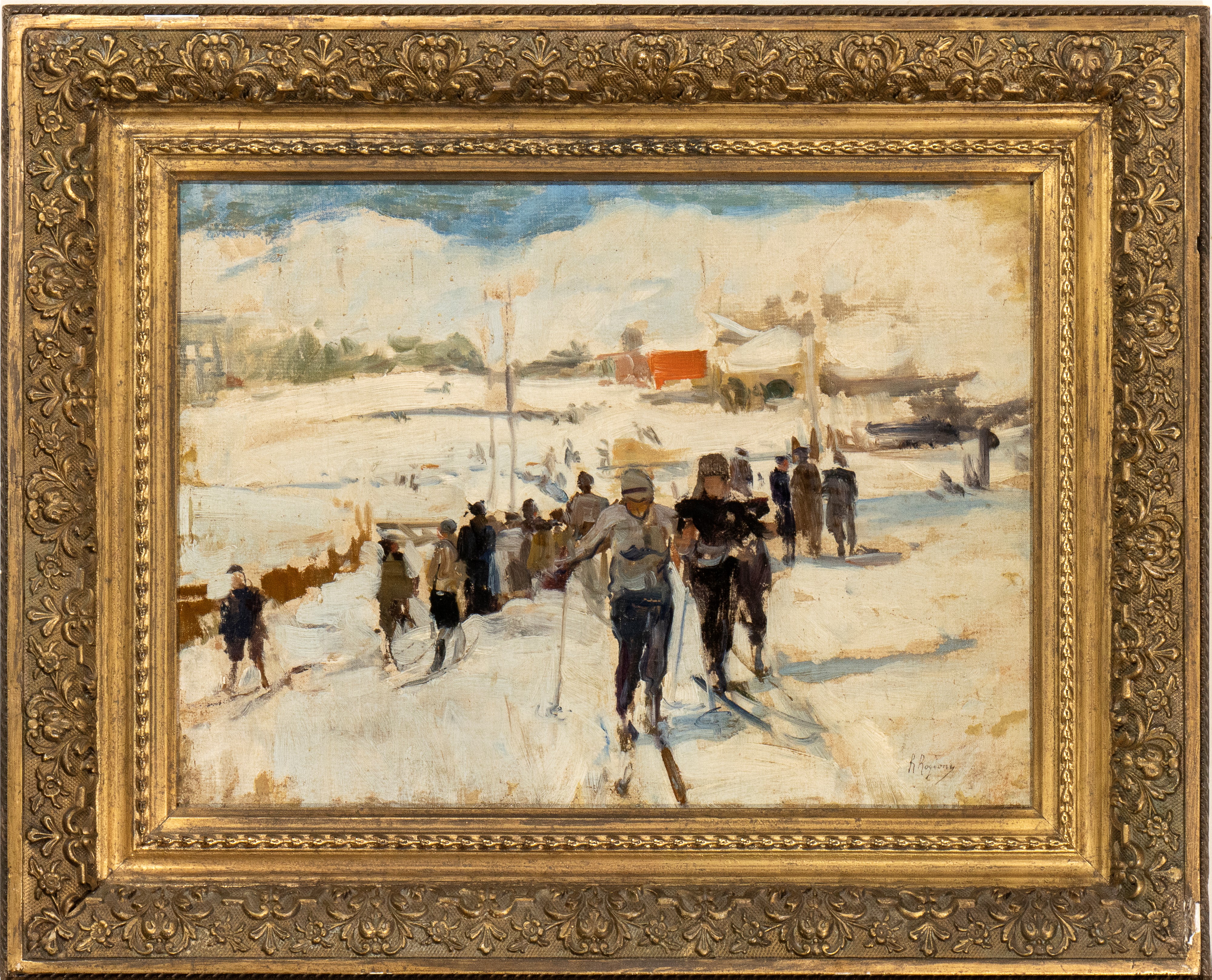 Raffaele Ragione - Paesaggio Innevato con Sciatori