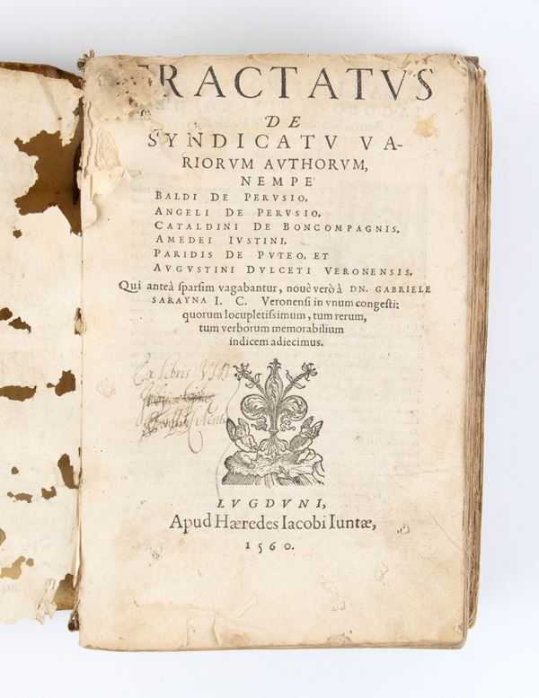 SARAINA GABRIELE. TRACTATUS DE SYNDICATUM VARIORUM AUTHORUM. Lione 1560